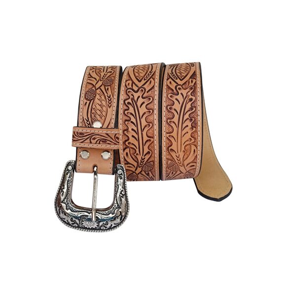 1441 Western Genuine Leather Tooled Belt With Hand Painted Design